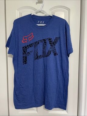 Fox Blue Short-Sleeve Graphic Tee with Black Logo and Red Fox